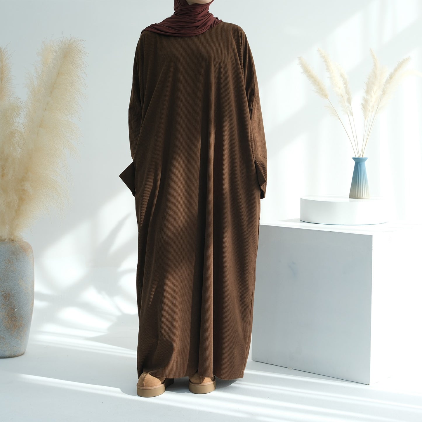 Corduroy Closed Abaya - Brown