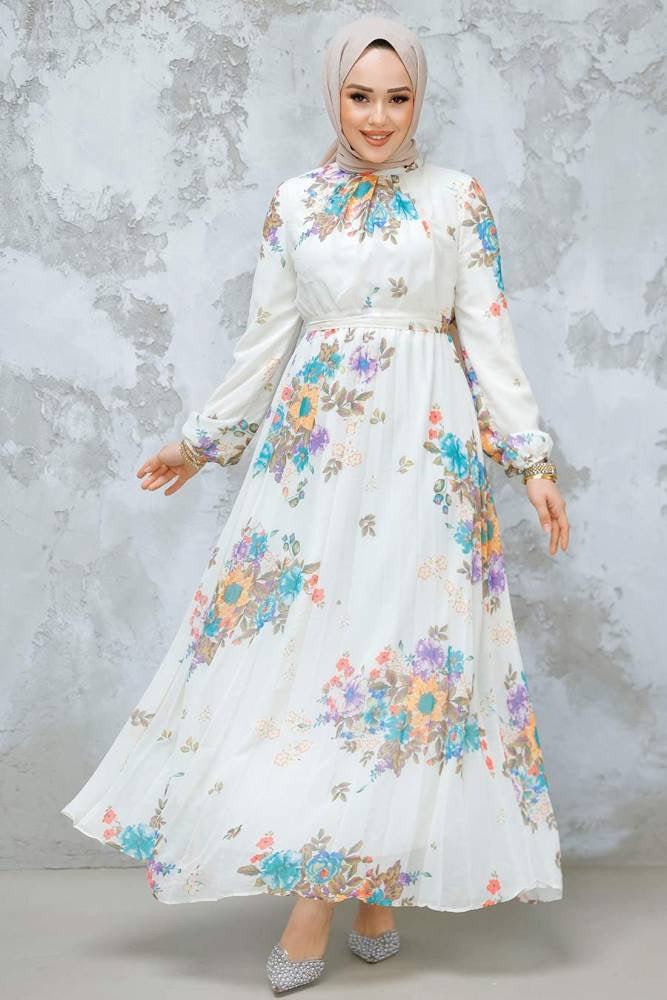 White Floral Chiffon Dress