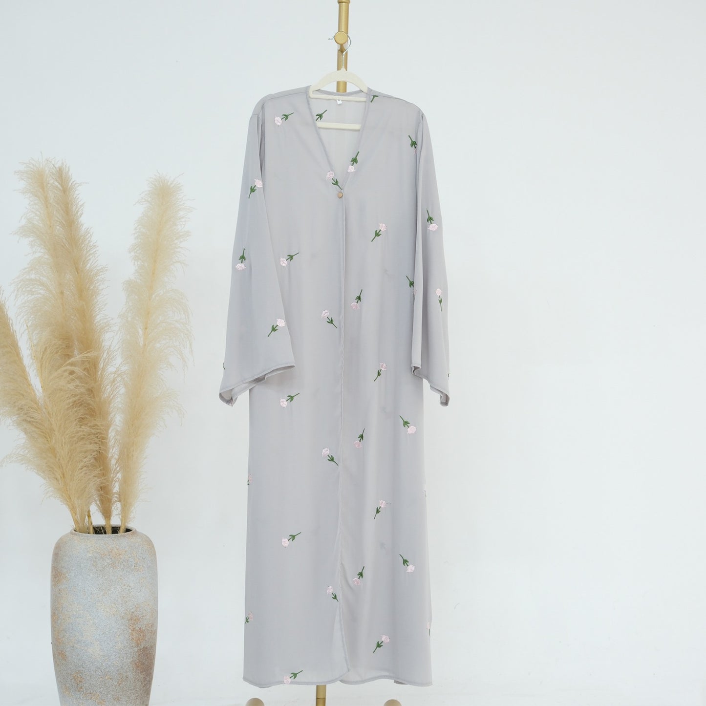 Flower Abaya - Gray