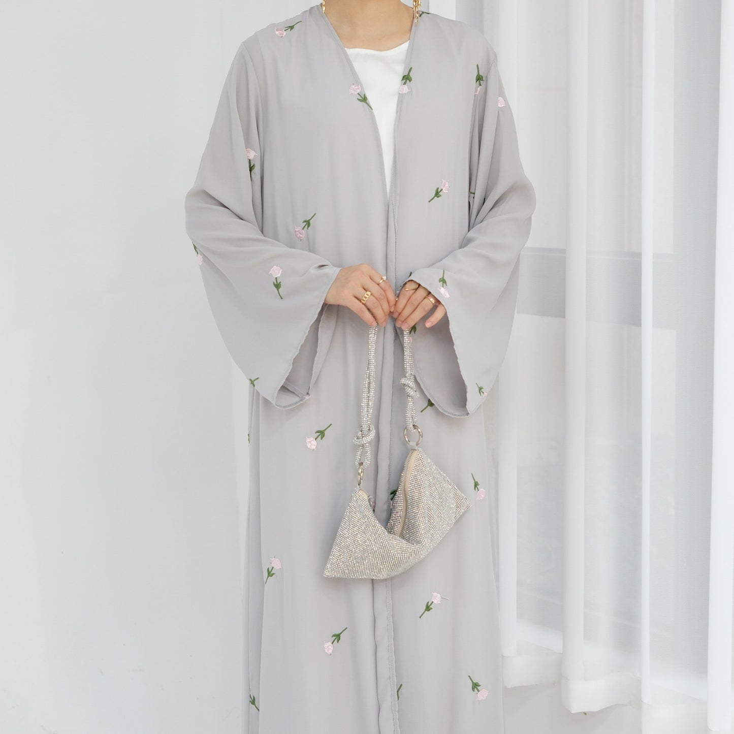 Flower Abaya - Gray