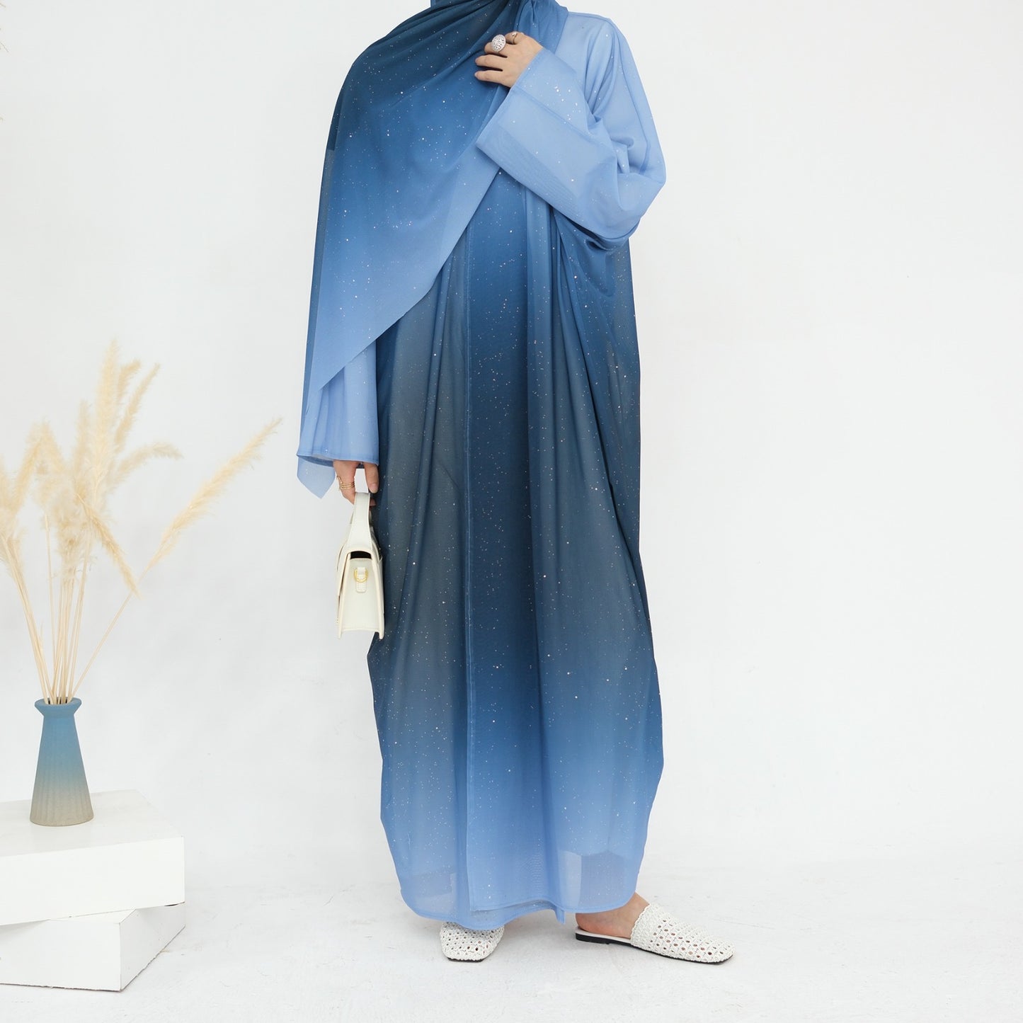 Glitter Ombré Abaya - Blue
