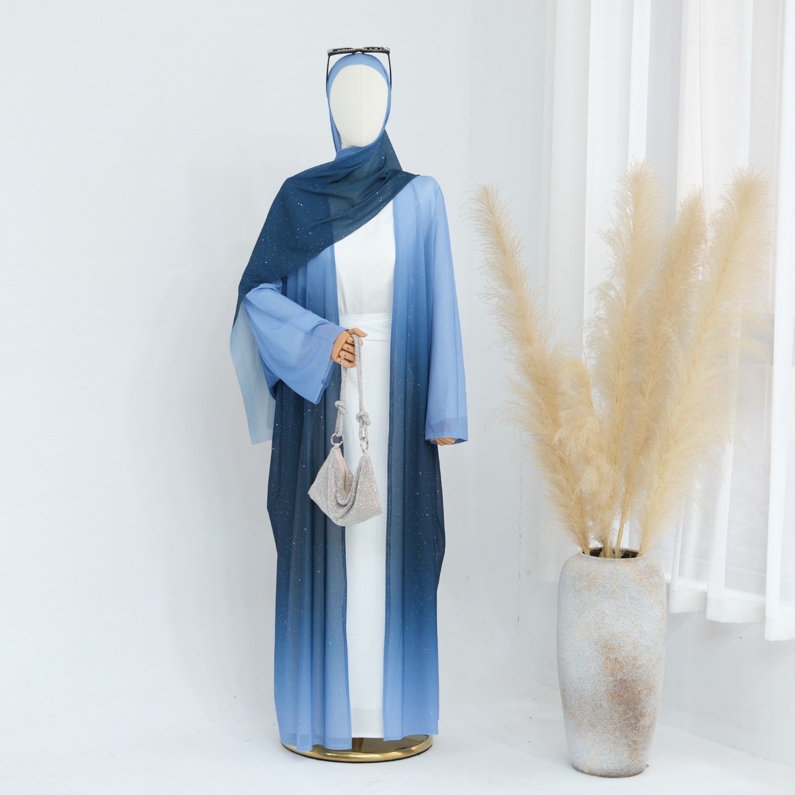 Glitter Ombr Abaya - Blue Taj Al Nisa Glitter Ombr Abaya - Blue Taj Al Nisa