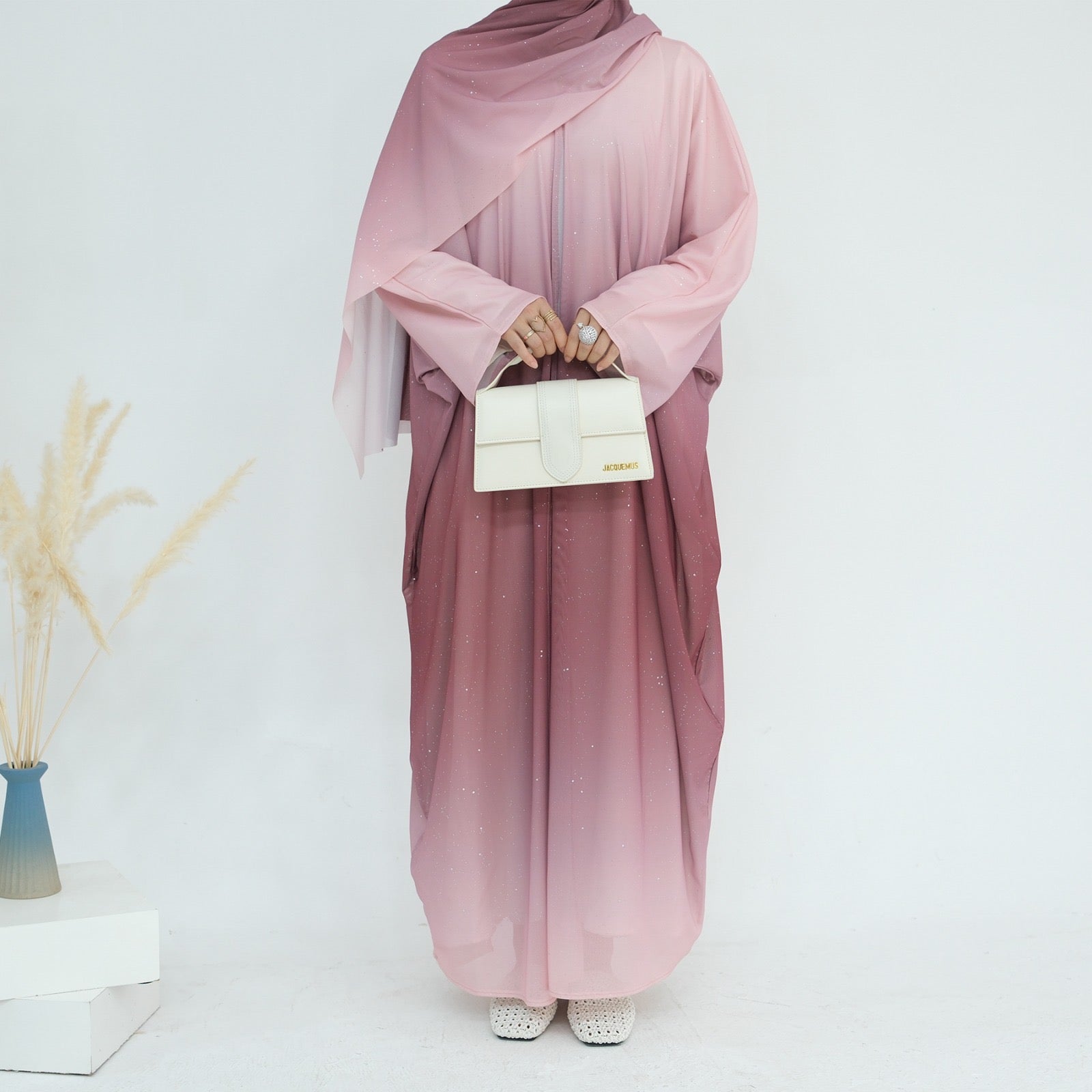 Glitter Ombr Abaya - Pink Taj Al Nisa Glitter Ombr Abaya - Pink Taj Al Nisa
