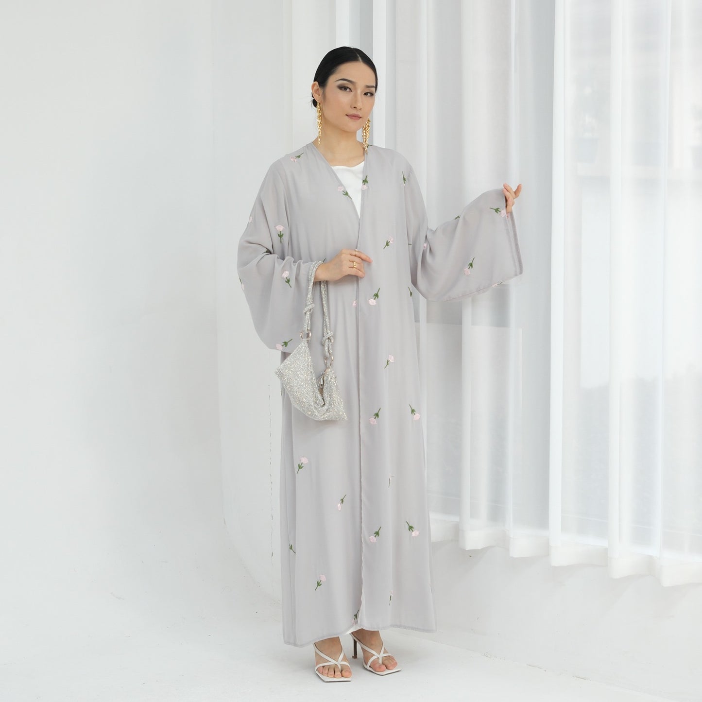 Flower Abaya - Gray