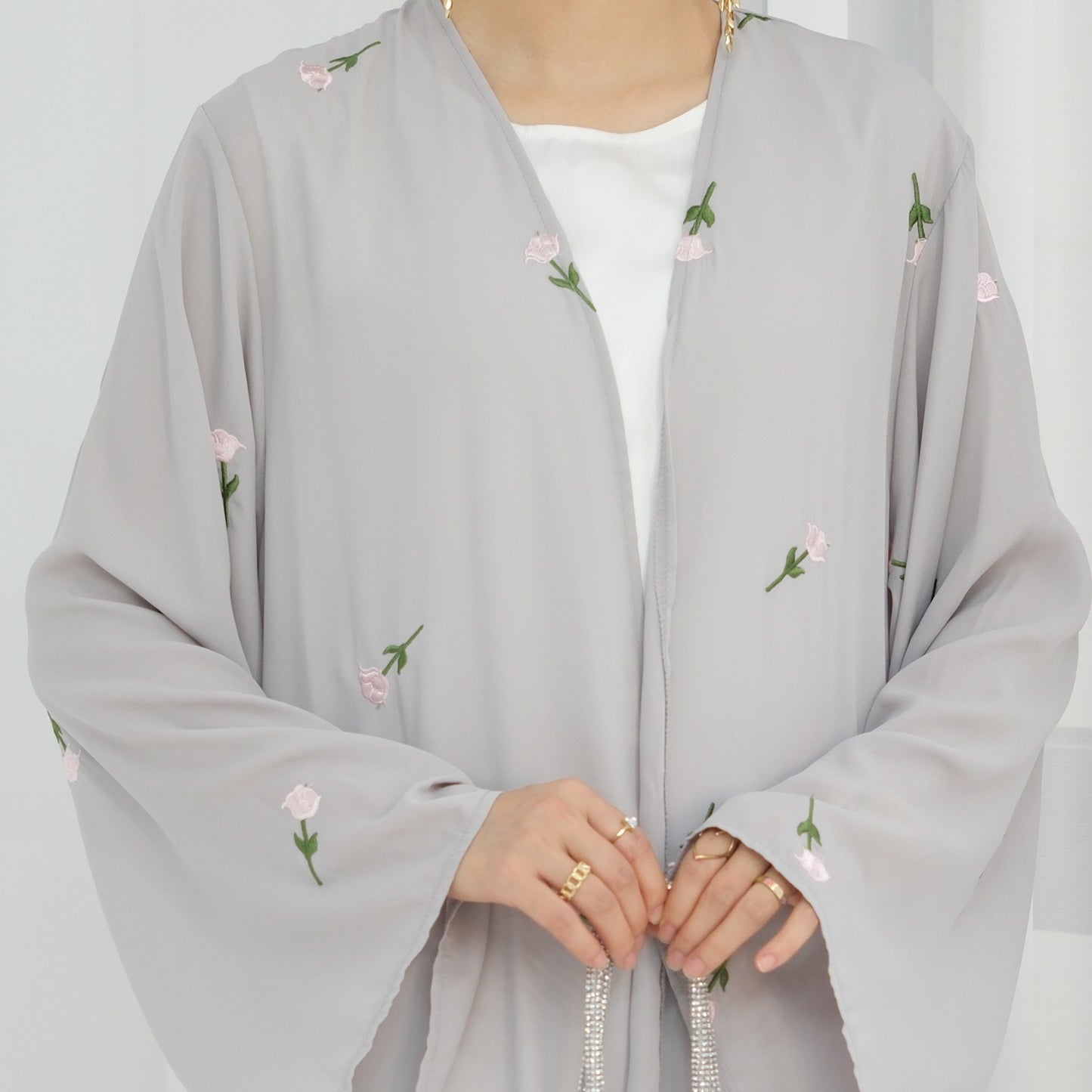 Flower Abaya - Gray