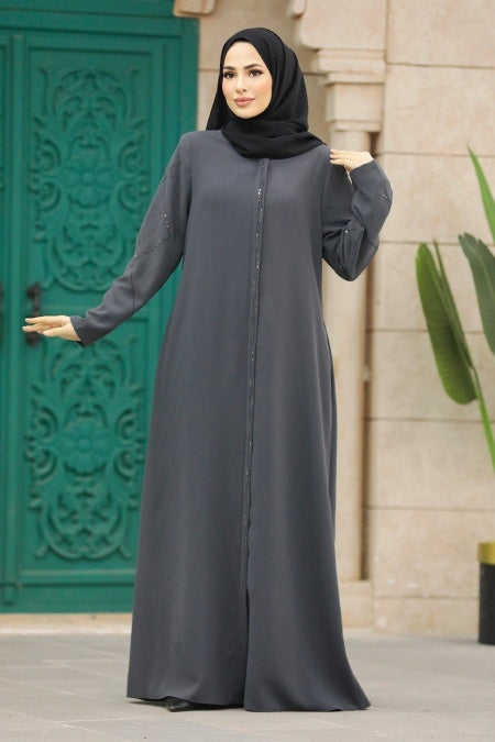 Gray Zipper Abaya