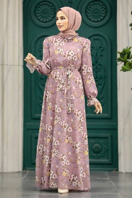 Belkees Chiffon Floral Dress- Pink