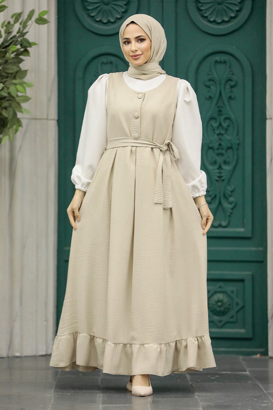 Sleeveless Tunic Dress - Beige