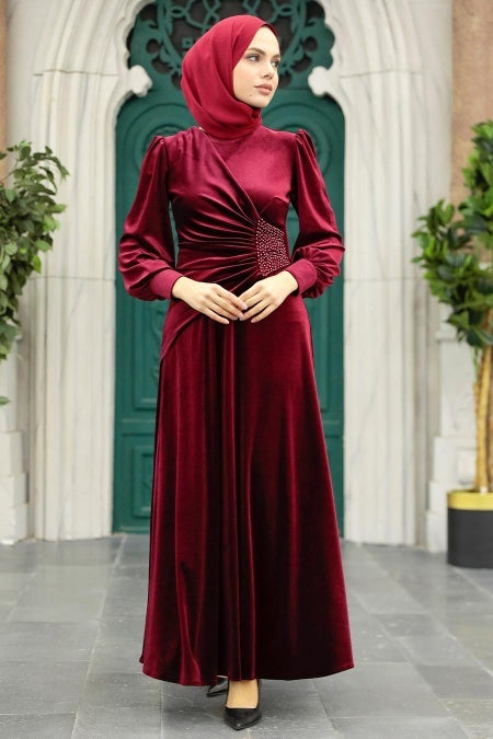 Samia Velvet Dress - Maroon