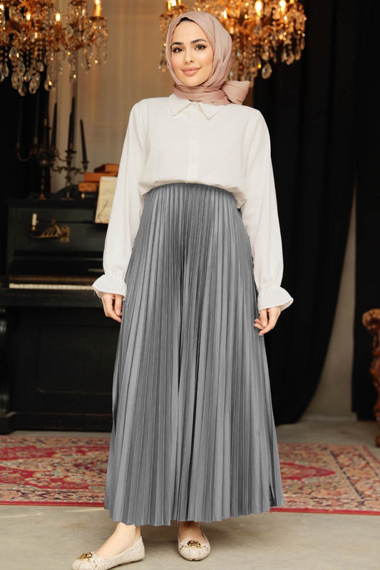 Satin Pleated Skirt - Silver