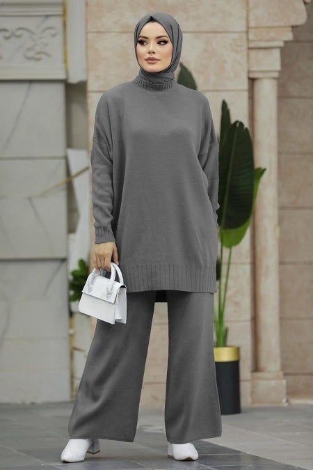 Gray Sweater Pants Set