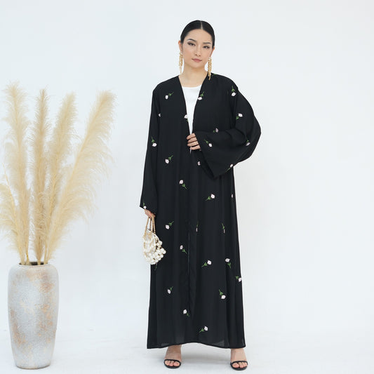 Flower Abaya - Black