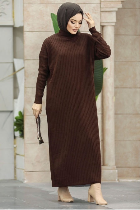 Emma Lined Sweater Dress - Brown