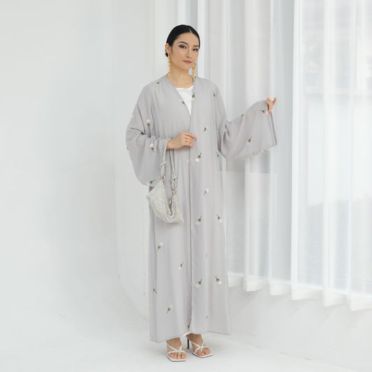 Flower Abaya - Gray
