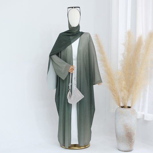 Glitter Ombré Abaya - Green