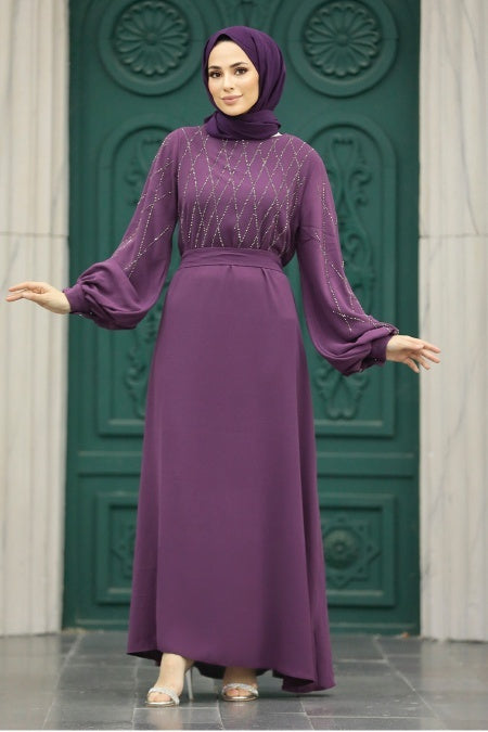 Zeina Rhinestone Dress - Purple