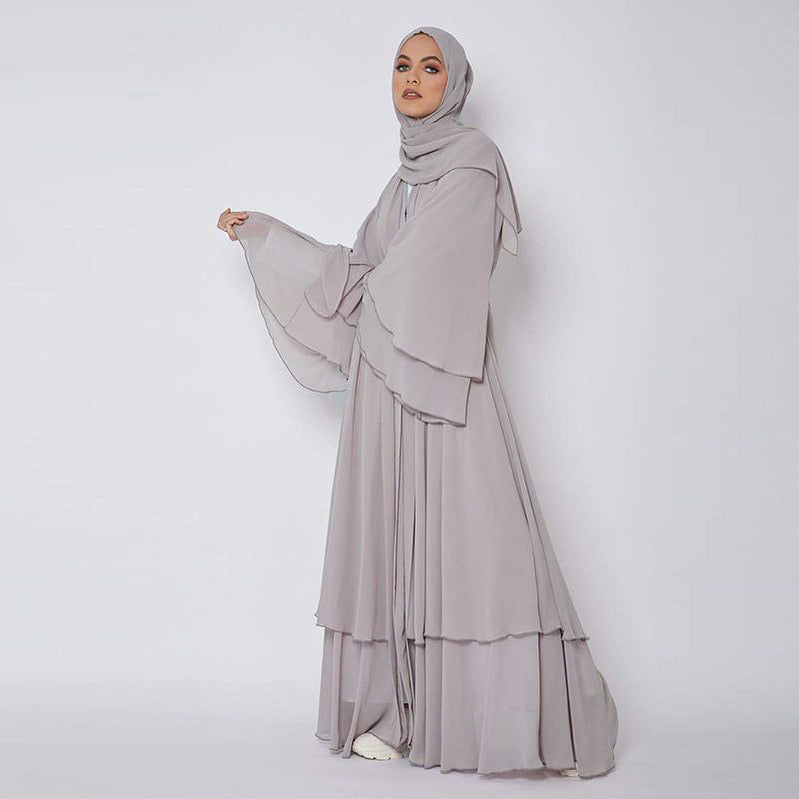 Samira Chiffon Open Abaya - Grey