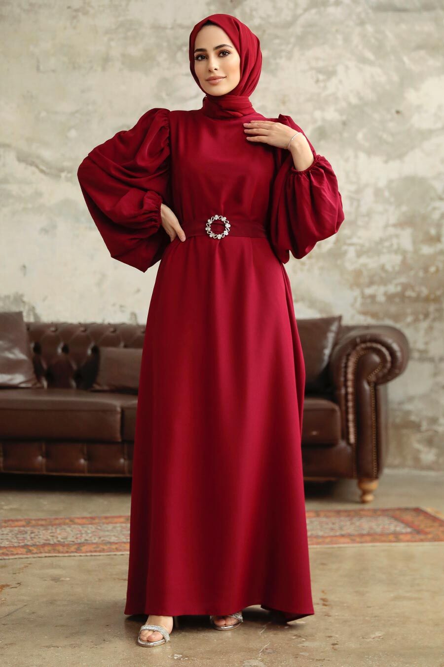Layan Belted Dress - Maroon