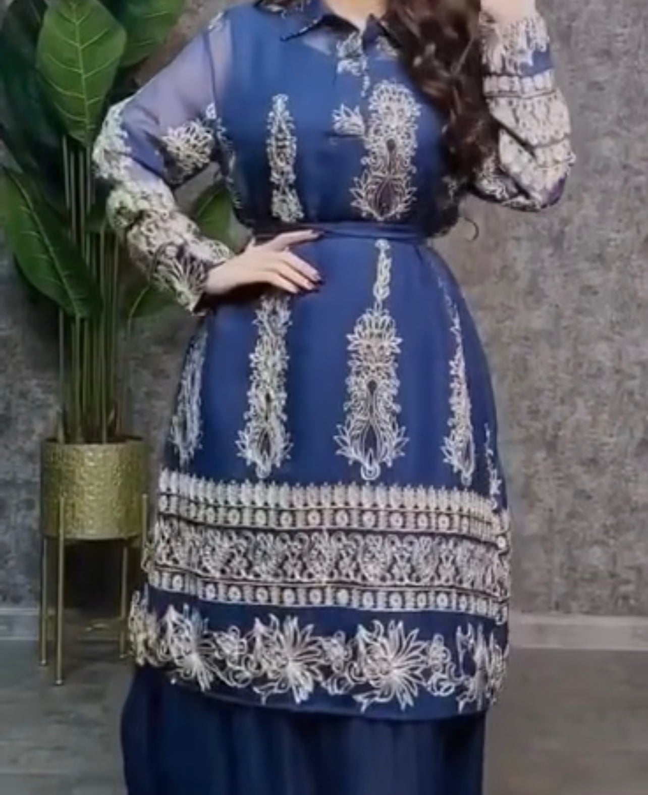 Embroidered Myra Dress - Blue