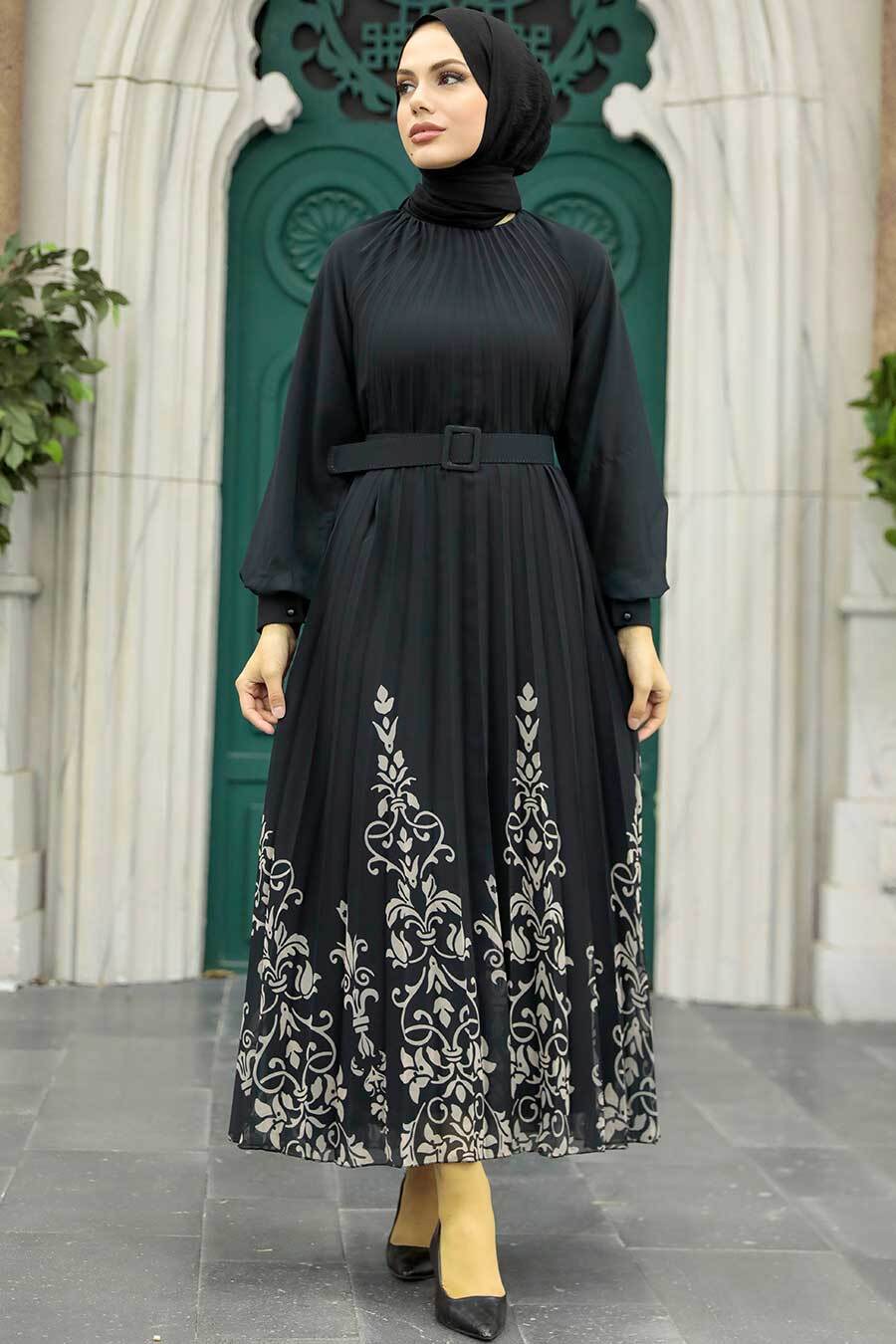 Saraya Formal Pleated Dress - Black