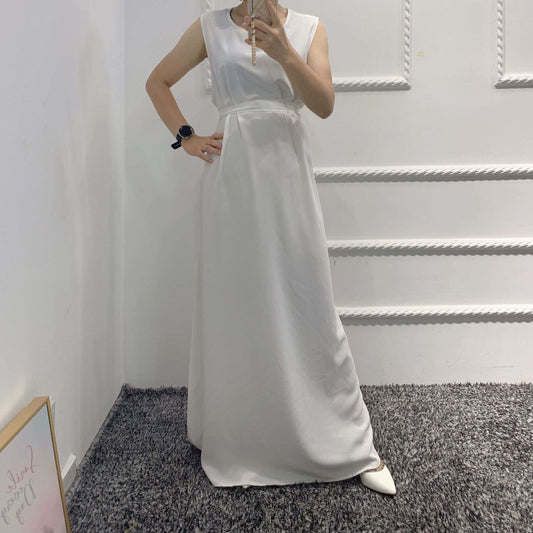 Hena Sleeveless Belted Dress - White