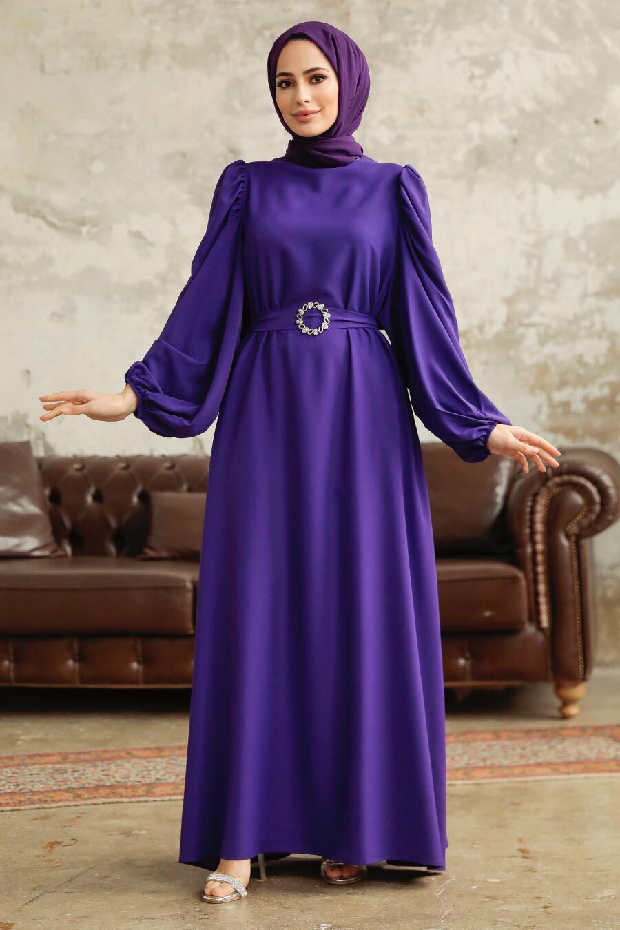 Layan Belted Dress - Purple
