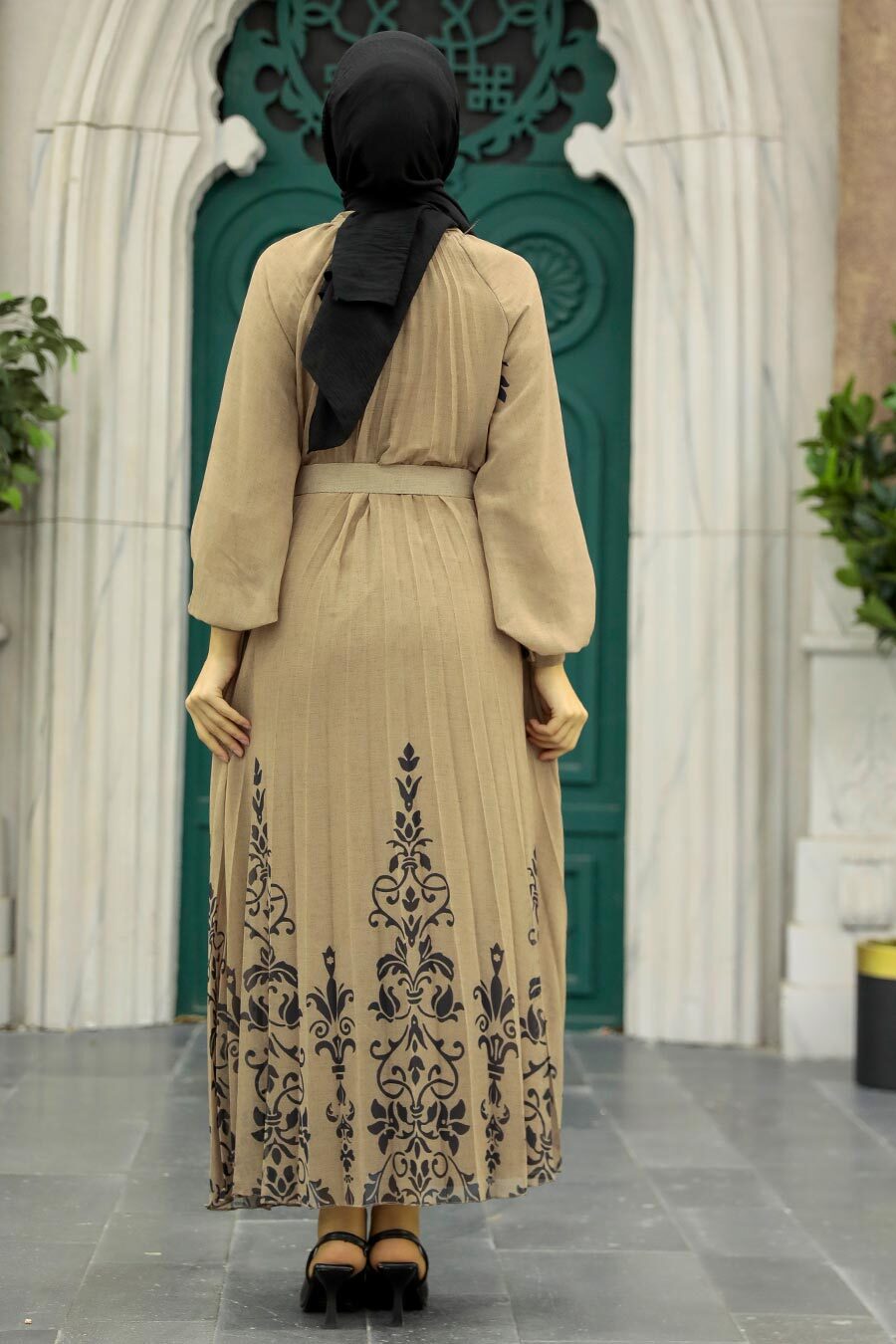 Saraya Formal Pleated Dress - Beige