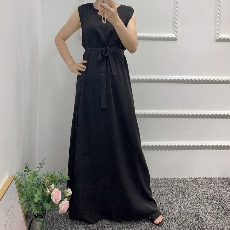 Hena Sleeveless Belted Dress - Black