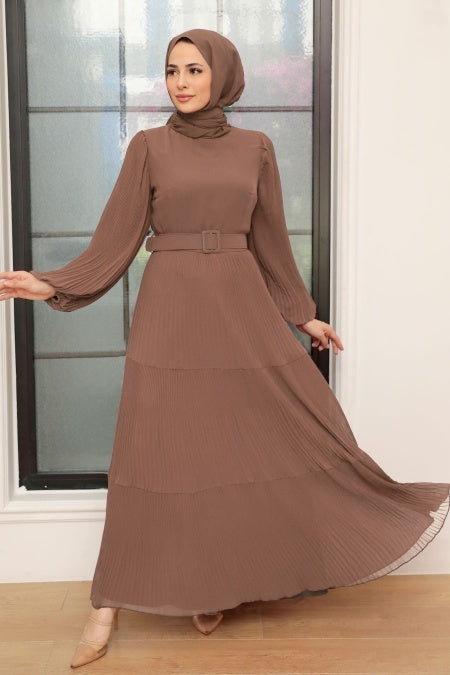 Shay Pleated Dress - Mocha