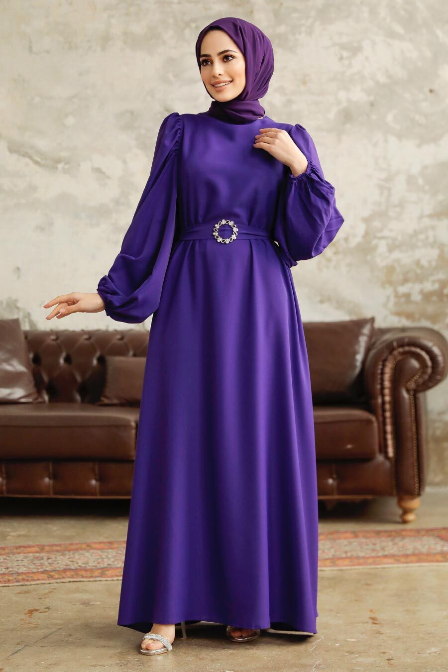 Layan Belted Dress - Purple